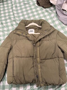 Zara Olive Puffer Coat